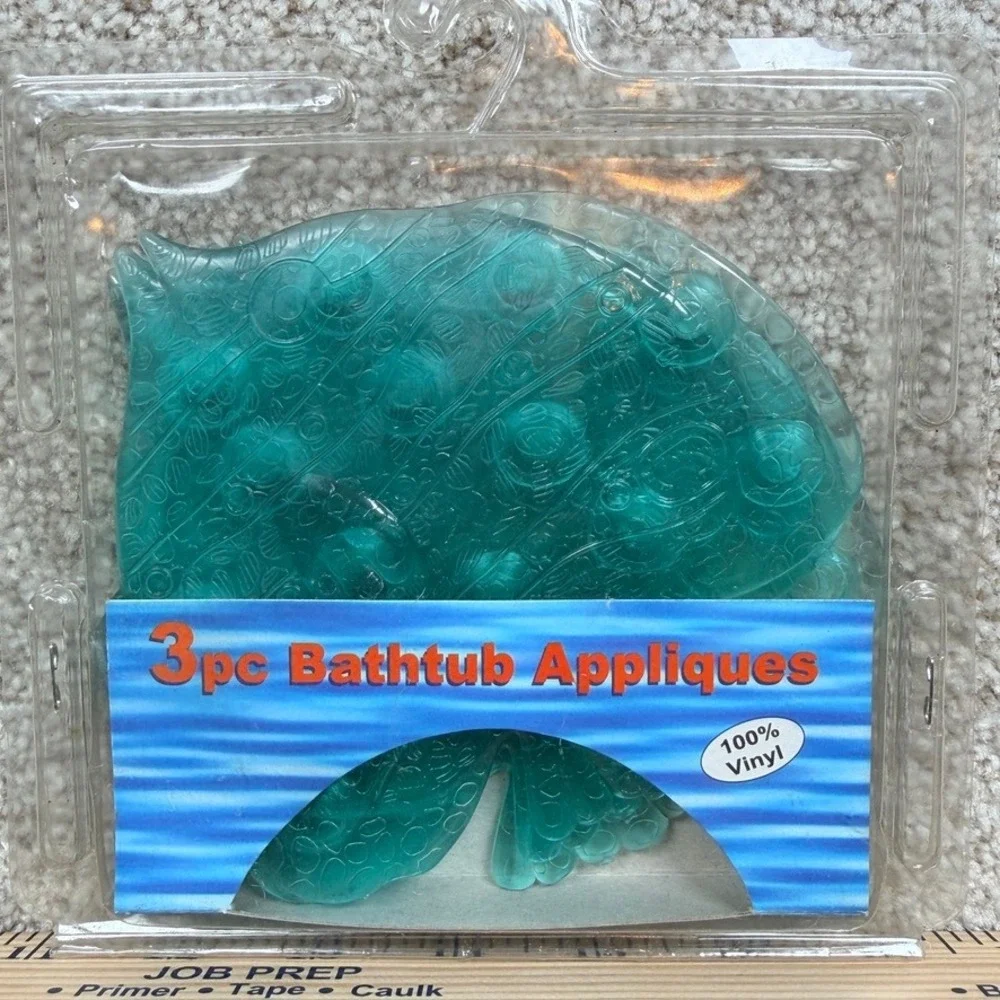 3pc Fish Bathtub Appliques Teal Vinyl Non-Slip Suction Cups Ocean Desert Sales